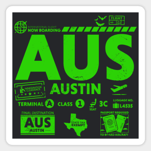 Vintage Austin AUS Airport Code Travel Day Retro Travel Tag Sticker